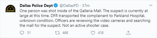 Dallas Galleria Shooting Tweet