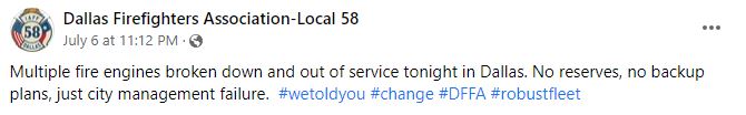 Dallas Fire Out Of Service